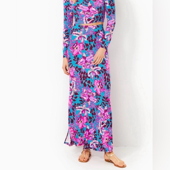 Set of 2, Lilly Pulitzer Nissi Floral Maxi Skirt & Long Sleeve Shirt, EUC - Picture 5 of 13